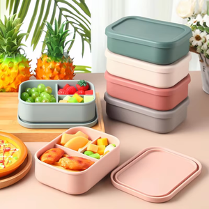 Boîte à lunch bento en silicone sans BPA, 700 ml, réutilisable, chauffable, hermétique, avec 3 compartiments, anti-fuite, passe au lave-vaisselle, qualité alimentaire - Product Image 1