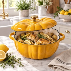 Casserole <span class=keywords><strong>en</strong></span> <span class=keywords><strong>fonte</strong></span> émaillée <span class=keywords><strong>en</strong></span> forme de citrouille MOCHOO avec couvercle, <span class=keywords><strong>16</strong></span>/20/25 <span class=keywords><strong>cm</strong></span>, type Dutch Oven - Product Image 2