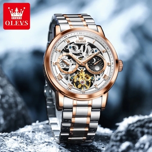 Drop Shipping OLEVS 6670 Men Watch Luxury Brand Skeleton Mechanical Watch Moon Phase Stainless Steel Watch For Man High Quality - Product Image 3