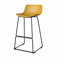 Tabouret de bar moderne en plastique jaune moutarde de 75 cm avec structure en métal noir et repose-pieds pour café restaurant