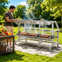 Grill argentin en acier inoxydable robuste à 3 grilles, parrilla commerciale de table, barbecue au charbon de bois avec manivelle