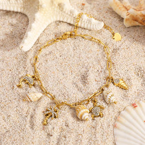 Fashion Charm <b>Bracelet</b> Gold Plated Seashell Turtle Dolphin Pendant Ocean Theme Summer Jewelry Women's Accessory - Product Image 2