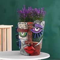 Oniya Harz-Sukkulententopf im Picasso-Stil, abstrakter Gesichts-Blumentopf, individueller, einzigartiger Kopf-Pflanzgefäß mit Drainageloch, ausgefallene Kunstdekoration