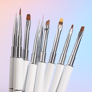 Ensemble de pinceaux à ongles professionnels OEM à marque privée avec manche métallique blanc, pour décoration florale, stylo de peinture, liner, gel français et pinceaux de manucure assortis - Product Image 4