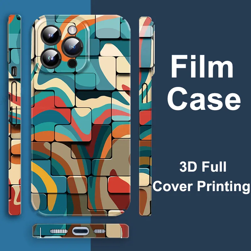 Colorido tijolo 3D impressão completa filme duro telefone caso tampa traseira para iPhone 11 12 13 14 Pro Max