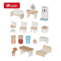 Maison de poupée en bois avec toit rose, 3 étages, 6 espaces de vie, plus 20 meubles pour les jeux imaginatifs des enfants W06A656B