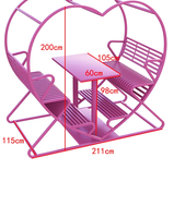 Chaise balançoire Love d'extérieur rouge avec table en forme de cœur pour la cour ou les endroits pittoresques pour les couples