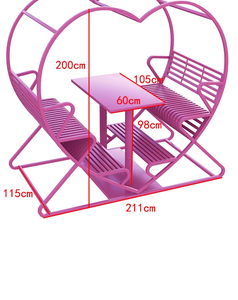 Sedia a dondolo rossa amore all'aperto con tavolo a <span class=keywords><strong>cuore</strong></span> per cortile o punti panoramici arredamento per coppie - Product Image 6