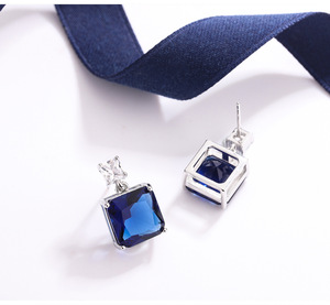 Hoa Tai Sáng Bóng Kim Cương Cắt Công Chúa 10X10Mm Hàng Mới Về Giá Rẻ RFJEWEL Kèm Cột S925 Cho Nữ Màu Xanh Dương Vàng Đỏ - Product Image 2