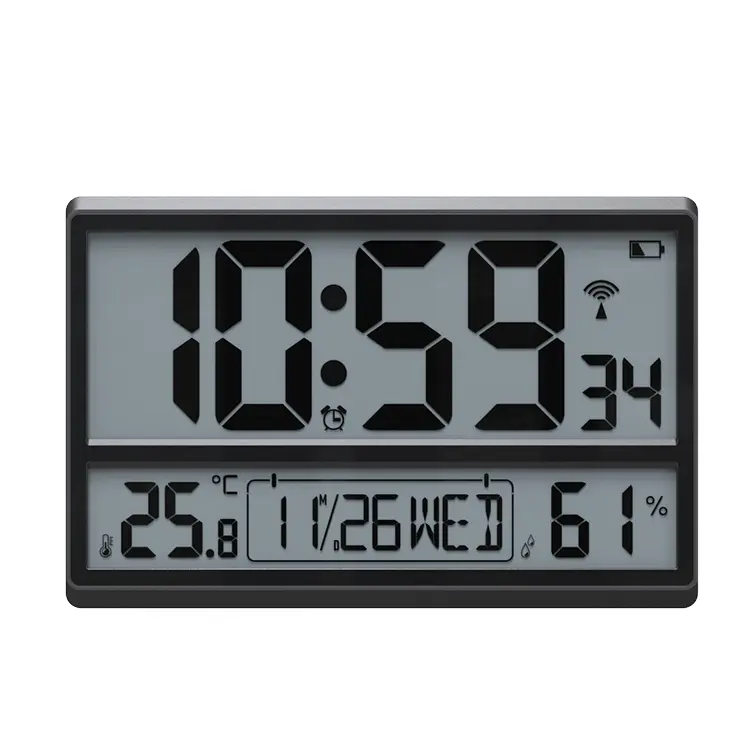 ساعة ذرية كبيرة LCD الرقمية ساعة حائط مع جامبو عرض درجة الحرارة الرطوبة سهلة لقراءة