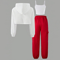 Ensemble 3 pièces pour fille style streetwear : sweat à capuche court thermique, débardeur et pantalon cargo rouge – Tenue décontractée personnalisée pour enfants