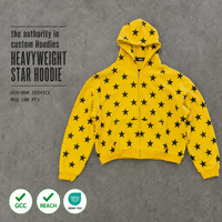 Sweat à capuche unisexe épais à fermeture éclair avec imprimé étoiles, style streetwear jaune, personnalisable OEM ODM, vente en gros