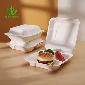 SUMKOKA PFAS Livre 6-10 Polegadas Biodegradável Cana Food Container Bagaço Fibra Take Away Food Box