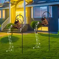 Chaleira com Luz Solar de LED e Fio de Fada, Lâmpada Solar de Ferro Forjado, Impermeável, Ideal para Decoração de Jardim e Jardim