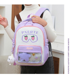 Mochila de moda para niños con bolsillo transparente de PVC, adorno de peluche, mochila escolar para niños - Product Image 6