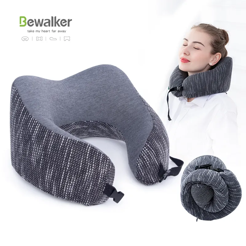 Bewalker U-shaped Memory foam pillow travel pillow and neck pillow Custom Logo rolled up for airplane