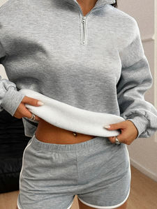 Sweat-shirt décontracté d'été pour femme, col ras du cou, surdimensionné, avec logo personnalisé, en maille respirante de haute qualité, fermeture éclair quart de tour - Product Image 5