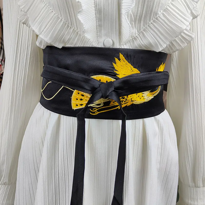 new Fashion embroidery lace up wide waist seal conveyor fabric belt women belt fabric fabric belts