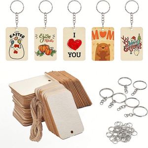 Rectangular Wooden Keychain Pendant Unique Handicraft for Home Christmas Decoration Blank Keychain Supply