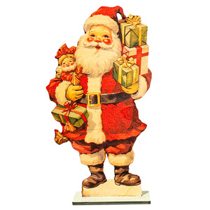 Décorations de Noël vintage, vitrine en bois avec Père Noël de dessin animé, décorations pour fête de Noël. - Product Image 5