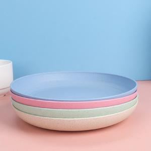 Ensemble d'assiettes rondes peu profondes en céramique de 20 cm pour servir des fruits et des aliments, couleurs beige, bleu, vert, rose - Product Image 4