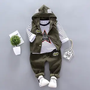 Verde horizonte otoño bebé niño ropa chaqueta + Camiseta + Pantalones 3 uds chándal 1-4 años niños niño ropa conjunto