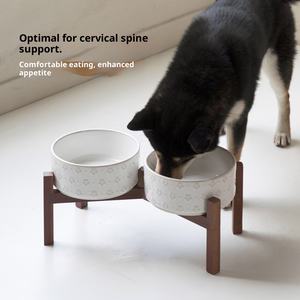 Tigela Dupla Elevada de Cerâmica Grande Antivazamento Ecológica com Padrão Sólido para Gatos e Cães - Comedouro e Bebedouro Transfronteiriço - Product Image 2