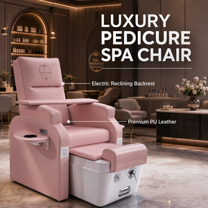 Luxury <b>Pink</b> Pedicure Spa Chair with Electric Reclining Backrest White Base Footrest Professional Salon Nail Foot Massage Throne - Product Image 1
