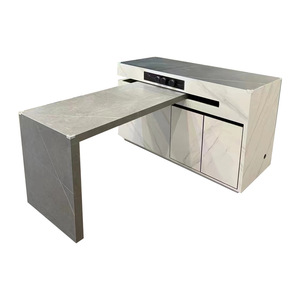 Table à manger d'îlot en marbre antique rotative, plaque en pierre intégrée, cuisine japonaise, comptoir de bar rétractable minimaliste - Product Image 5