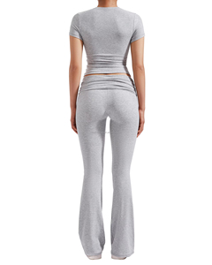 Vente en gros Ensemble yoga gym mode sans couture pour <span class=keywords><strong>femme</strong></span> Haut court <span class=keywords><strong>fitness</strong></span> décontracté manches courtes <span class=keywords><strong>femme</strong></span> sport pantalon évasé leggings - Product Image 2