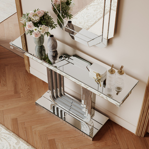 Mirrored Console Table Silver <b>U</b> Base 47 Inch Entryway Table for <b>Living</b> Room Hallway Foyer - Product Image 4