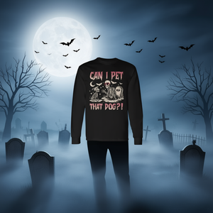 ¿Puedo acariciar a ese perro esqueleto? Camiseta de manga larga con disfraz de perro para Halloween - Product Image 3