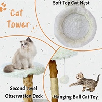 Grande tour pour chat moderne et écologique, confortable, en bois et peluche, avec poteau en sisal