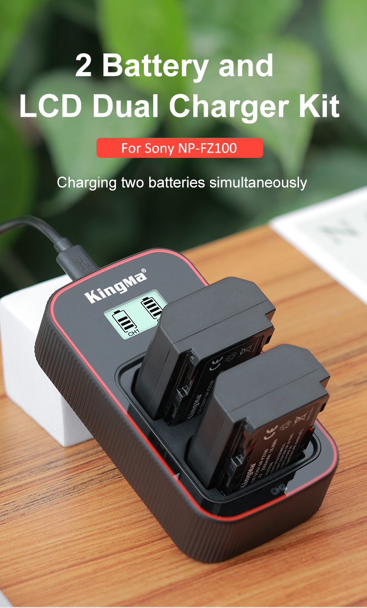 KingMa 2000mAh rechargeable NP-FZ100 battery and new LCD Dual USB charger kit for Sony FZ100