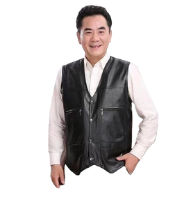 เสื้อกั๊กหนัง PU สีดำสำหรับผู้ชาย คอวี แจ็คเก็ตแขนกุดลำลอง มีกระเป๋า เหมาะสำหรับใส่ในฤดูใบไม้ร่วง - Product Image 1