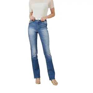 新款设计风格时尚直筒牛仔裤氨纶棉可洗牛仔牛仔裤为女性OEM定制标志