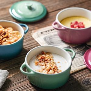 Bol de nourriture en céramique pour bébé avec <span class=keywords><strong>oreille</strong></span> et couvercle Bol de cuisson de forme ronde - Product Image 2