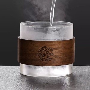 Juego de tazas de té de madera negra translúcida con forma cilíndrica y borde de madera para té de la tarde, estilo simple, 6 piezas - Product Image 3