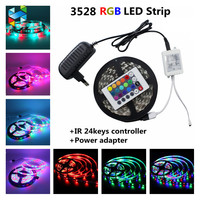 Водонепроницаемая светодиодная лента IP65 3528/2835 RGB с 24-клавишным ИК-контроллером, адаптером 12В 2А, комплект светодиодной ленты RGB