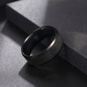Titanium Steel <b>Ring</b> Men's Dark Checkered Snakeskin Texture Geometric Fashion Jewelry SA1138 - Product Image 2