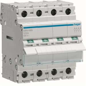 SBN499 ปรับแต่งได้ด้วยสวิตช์แบบไม่อัตโนมัติของ Hagers 4P 125A 400V AC 4 โมดูล DIN - Product Image 1