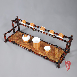 Bamboo Cup Holder Lacquered Bamboo <b>Teacup</b> Rack Double Layer Desk Display Storage Rack For Tea Set Ornament - Product Image 5