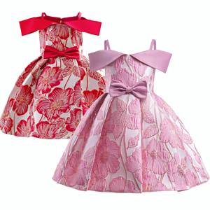 MS <b>Chinese</b> Style Wedding Strapless <b>Red</b> Jacquard Embroidered <b>Dresses</b> for 2 to 10 Years - Product Image 3
