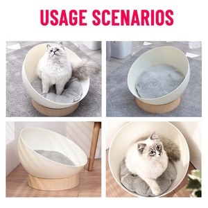 Tempat Tidur Kucing Plastik Modern dengan Alas Motif Kayu, Sarang Hewan Peliharaan Terangkat untuk Kucing Dalam Ruangan, Lounge Kucing Semi-Tertutup - Product Image 3