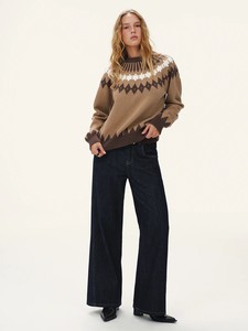 Women Knit Sweater <b>Mock</b> <b>Neck</b> Pullover Geometric Pattern Long Sleeve Cable Knit <b>Top</b> for Autumn Winter - Product Image 3