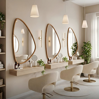Ensemble de meuble-lavabo mural flottant en bois avec miroir LED rond et étagères latérales ouvertes, console de maquillage à double tiroir pour salon et chambre