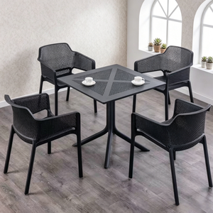 Mesa de Patio Cuadrada de Plástico Perforado con Base de Cuatro Patas y Pedestal Único, Mesa de Bistró para Jardín, Cafetería, Balcón - Product Image 3