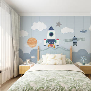 <span class=keywords><strong>Papier</strong></span> <span class=keywords><strong>peint</strong></span> moderne 3D dessin animé fusée spatiale pour garçons et filles <span class=keywords><strong>chambre</strong></span> à coucher tissu de soie sans couture Mural décoration murale fond - Product Image 3