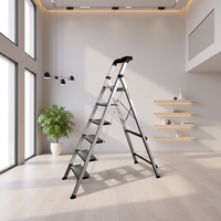 Échelle pliante télescopique moderne pour la maison, en aluminium, 6 marches, avec boîte à outils, portable