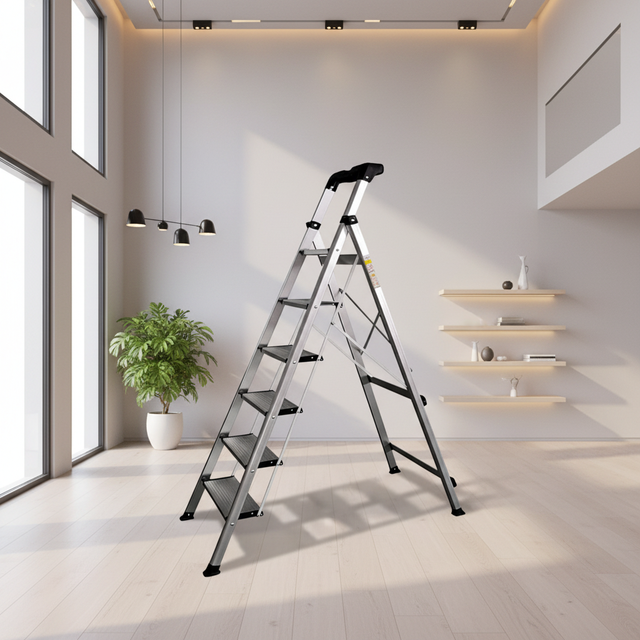 Modern Household Telescopic Handrail Aluminum Folding Step Ladder 6 Step with Tool Case Portable